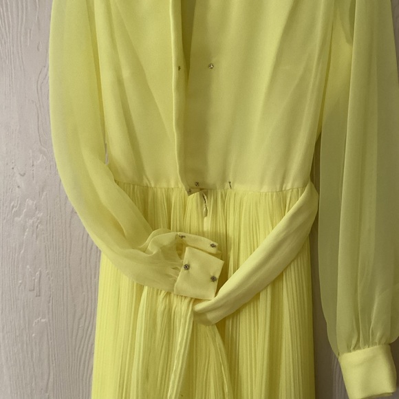 Vintage Yellow Pleated Chiffon Maxi Dress - Picture 4 of 10